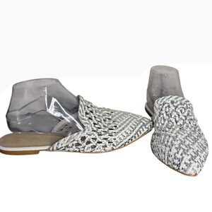 42 GOLD White and Silver Woven Pointed Slip-On Mules